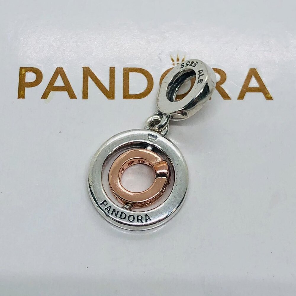 ✨🔥Pandora Signature Two-Tone Logo Circles Dangle Charm - Picture 2 of 3